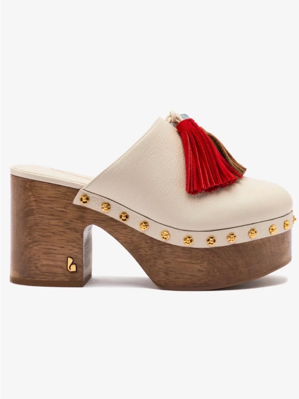 Larroude Miso Wooden Tassel Clog in Ivory Leather